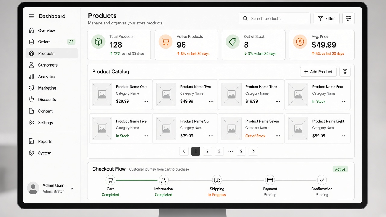 Clean generic e-commerce interface on a monitor